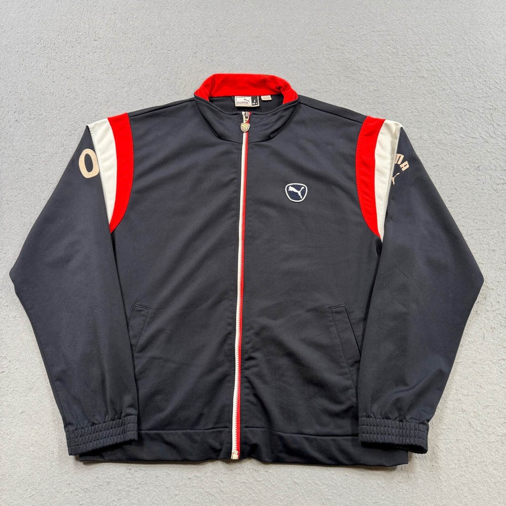 Vintage Puma Track Jacket Men's Large Black Fleece Lined Athletic Sportswear Y2K